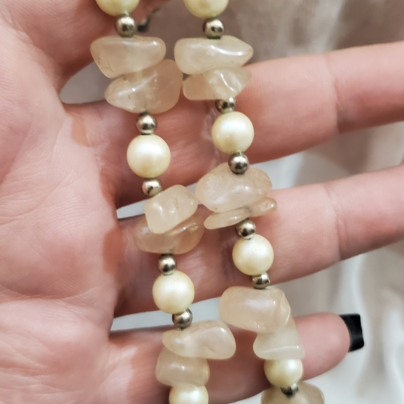 VINTAGE GENUINE ROSE QUARTZ & PEARL NECKLACE - Picture 3 of 8